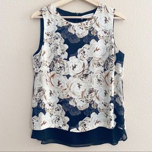 Rose & Olive Sheer Floral Print Sleeveless Blouse Top